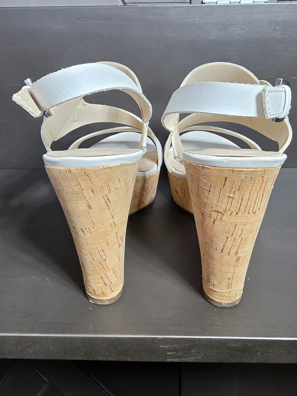 Franco Sarto Sophie 2 White Cork Wedge Sandals Womens 8 1/2 Read